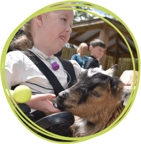 Girl with pygmy goat